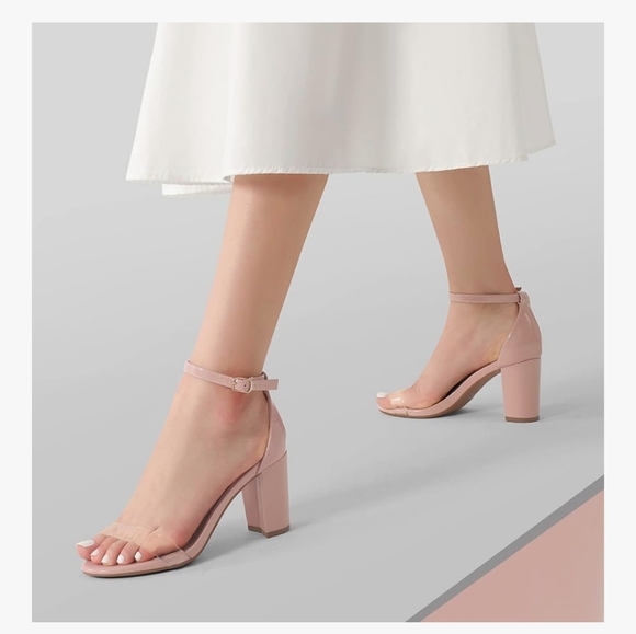 Pink Ankle Strap Block Heels With Clear Toe Strap Size 10 - Picture 5 of 16